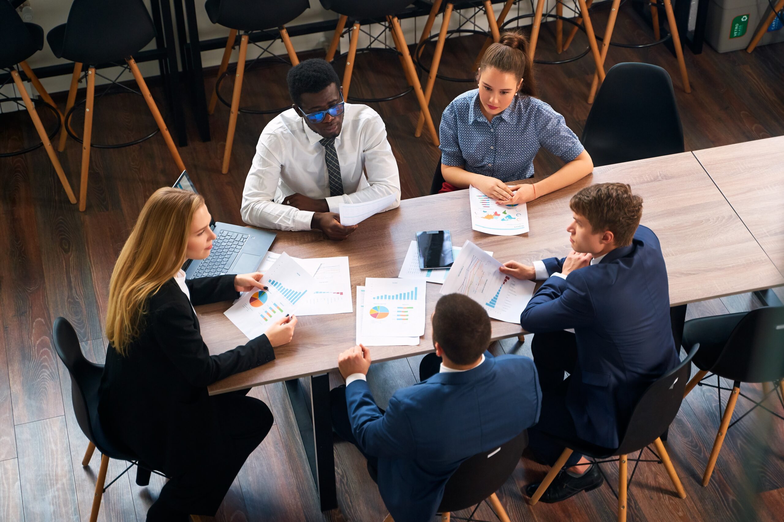 A team working together for their business development plan.