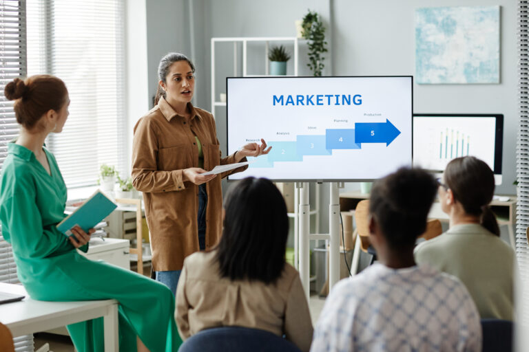 A team meeting about marketing services.